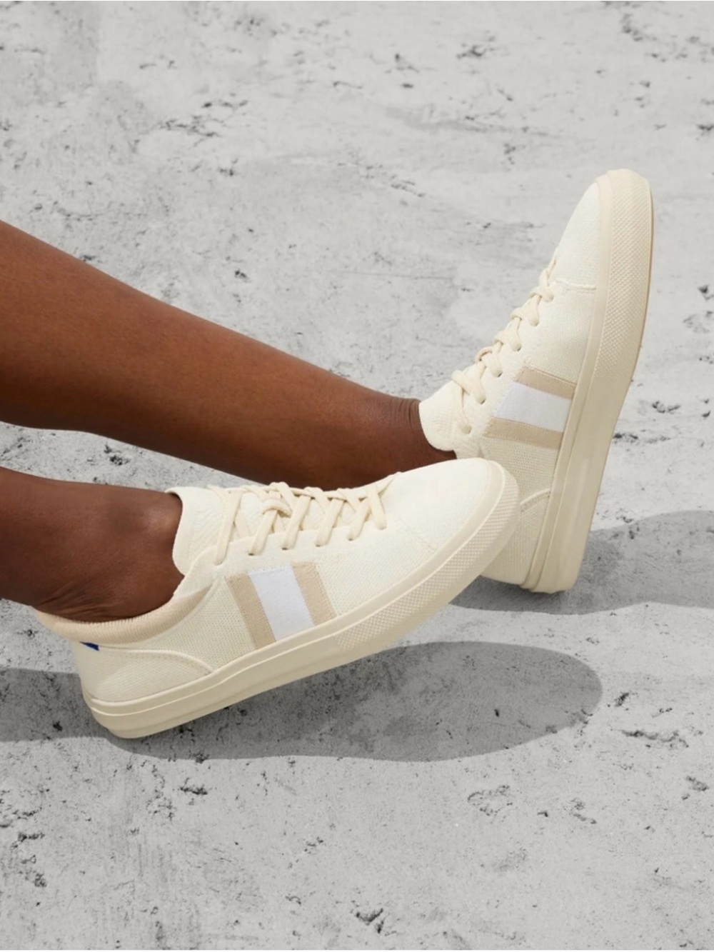 Rothy's RS02 Cream Lace-Up Sneakers with White Stripe